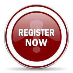 Aufkleber - register now red glossy web icon