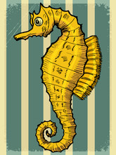 Vintage Background With Sea Horse