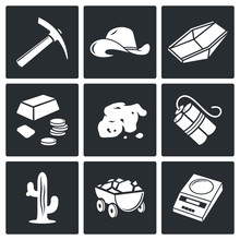 Gold Mining Vector Icons Set