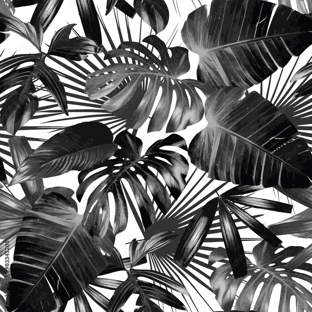 Foto-Plissee zum Schrauben - graphic palm leaves seamless background