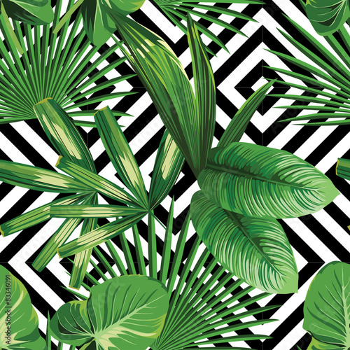 Naklejka - mata magnetyczna na lodówkę tropical palm leaves pattern, geometric background