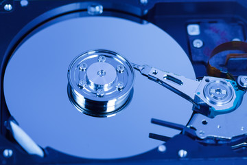 close up of hard disk with abstract reflection