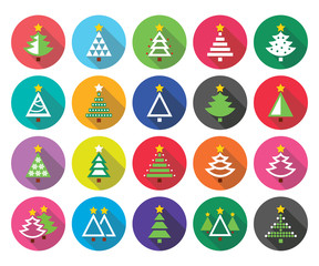 Wall Mural - Christmas green tree -  vector flat design icons set  