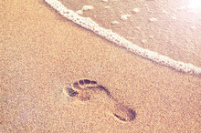 Human Footprint On A Sandy Beach