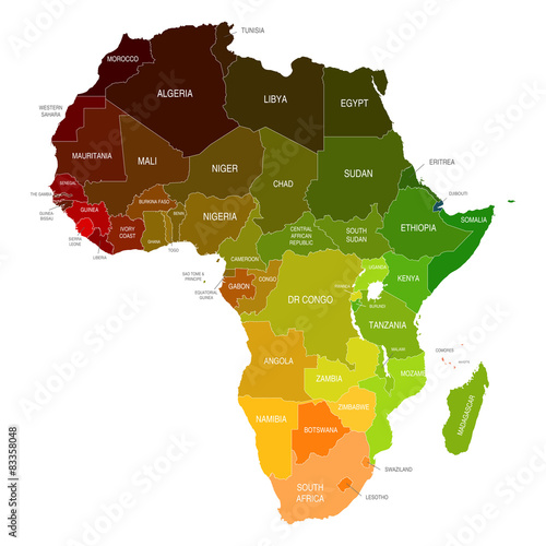 Cuadros en Lienzo Africa Map Colored Countries Shapes