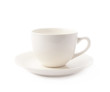White ceramic cup on a plate isolated