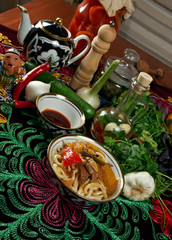 Sticker - oriental uzbek soup lagman  - Uzbek cuisine