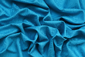 Blue silk damask with wavy texture