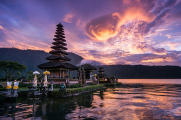 Pura Ulun Danu Bratan, Famous Hindu temple and tourist attraction in Bali, Indonesia