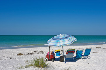 Wall Mural - Beach Chairs with Umbrella