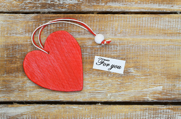 Wall Mural - for you card with red wooden heart on rustic wooden surface