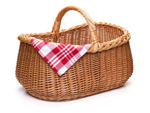 Wicker Picnic Basket With Red Checked Napkin.