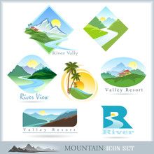 Mountain Range And River Icons