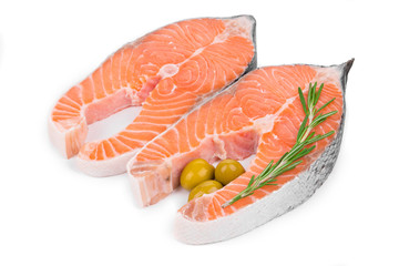 Sticker - Two fresh salmon steaks.