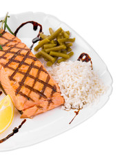 Canvas Print - Roasted salmon fillets with rice.