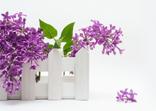 Beautiful Bouquet Of Lilac And A Small Fence On Background