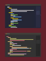 Wall Mural - two color themes of developer code editor, flat design