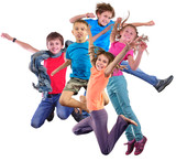 Fototapeta  - happy dancing jumping children isolated over white background