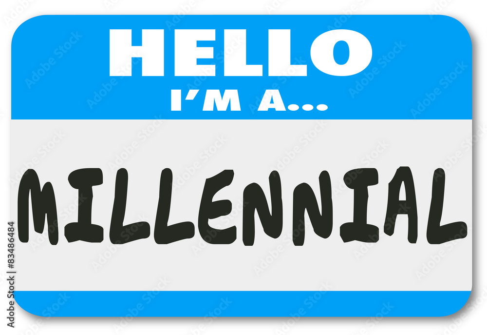 Hello I'm a Millennial Words Name Tag Sticker - obrazy, fototapety, plakaty 
