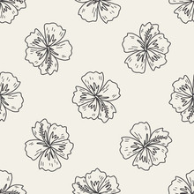 Chinese Hibiscus Doodle Seamless Pattern Background