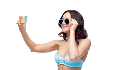 Sticker - woman in swimsuit taking selfie with smatphone