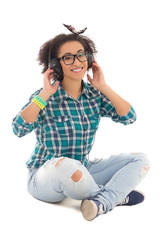 Poster - attractive african american teenage girl sitting and listening m