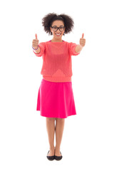 Poster - happy beautiful african american teenage girl in pink thumbs up