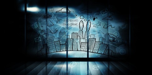 Wall Mural - Composite image of cityscape with brainstorm doodle