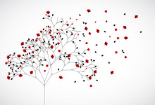 Abstract Nature Background With Red Flowers. Vector