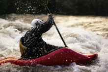 USA, Colorado, Clear Creek, Close-up Shot Of Man Kayaking In White Water
