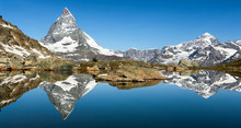 Switzerland, Matterhorn Reflected In Riffelsee Lake
