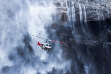 USA, California, Yosemite National Park, Helicopter At Yosemite Falls