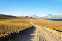 Chile, Altiplano, View Along Dirt Road In Desert