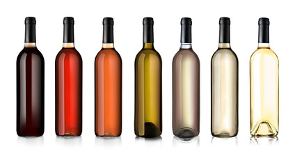Wall Mural - Wine bottles in row, isolated on white