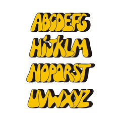 Wall Mural - Cartoon comic graffiti font alphabet. Vector