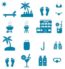 Sticker - Vacances et plage en 16 icônes