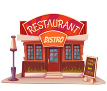 Vector Illustration Of Restaurant And Bistro Building With
