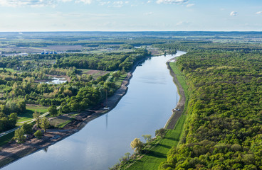 Wall Mural - aerial view of fields  and odra river near Wroclaw city