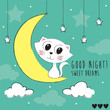 good night cat on the moon vector illustration