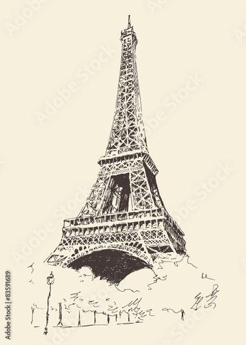 Photographie Eiffel Tower, Paris (France), vector illustration