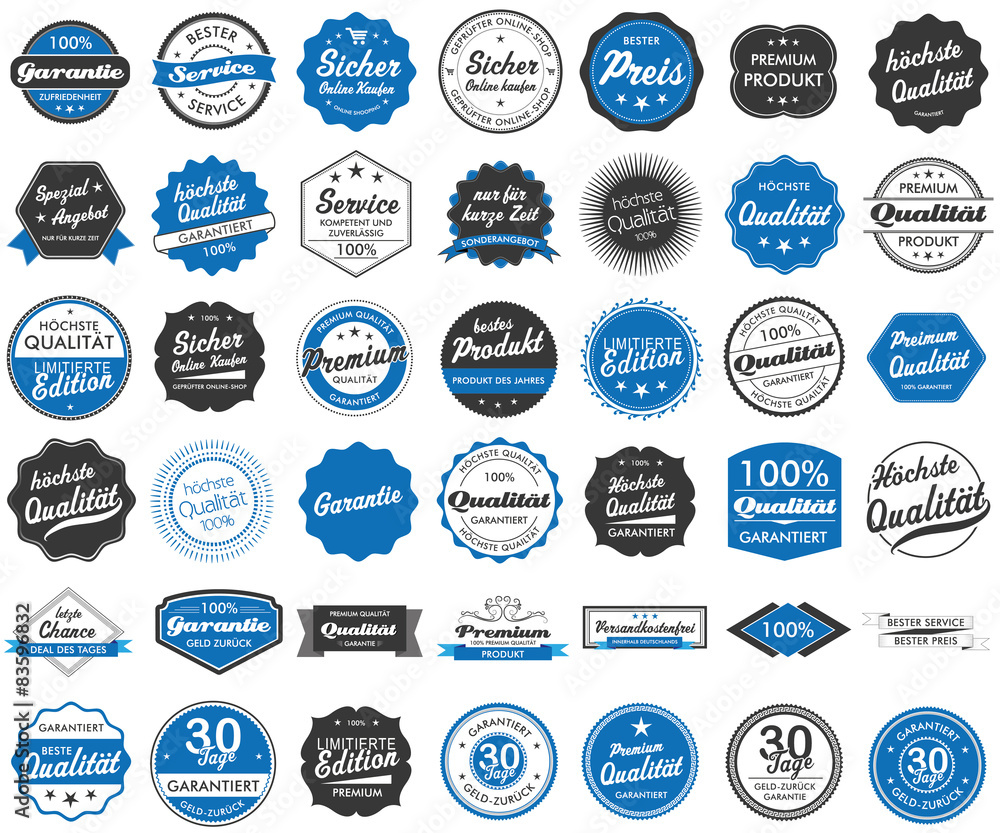 Button Siegel Premium Garantie Angebot Service Shop Logo blau - obrazy, fototapety, plakaty 