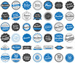 Button Siegel Premium Garantie Angebot Service Shop Logo blau