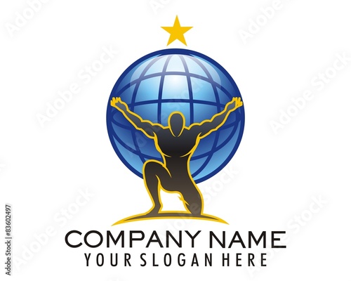 Fotografía atlas globe bodybuilding logo image vector