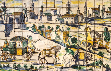 Fototapete - Ancient ceramic tile, museum Azulejo, Lisbon, Portugal.