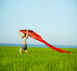 © mr.markin - Young happy woman in wheat field with fabric. Summer lifestyle