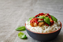 Basil Pepper Chicken Stir Fry With Rice