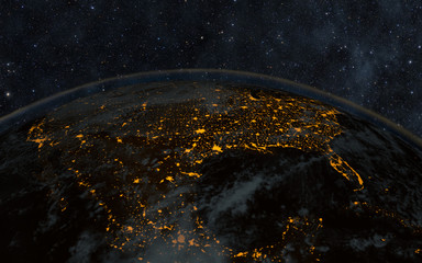 Wall Mural - planet earth at night with space background