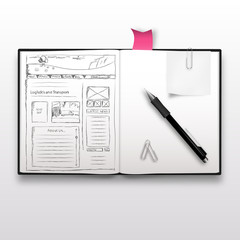 Wall Mural - website sketch on notebook, realistic illustration.