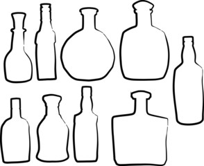 Wall Mural - nine bottle sketches isolated on white