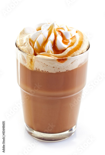 Fotografie, Obraz glass of latte coffee with whipped cream